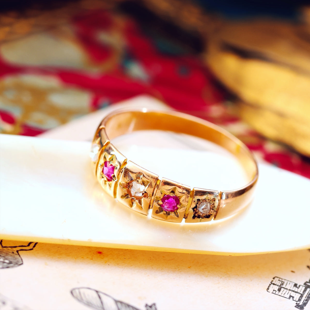 Antique Date 1922 Star set Ruby & Diamond Ring