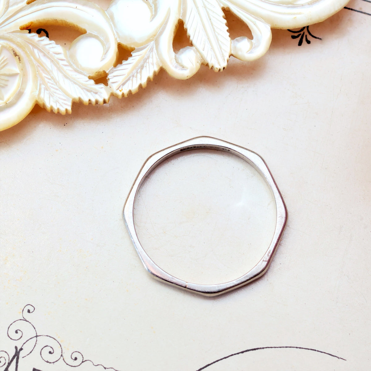 Vintage Size L Hand Engraved Platinum Wedding Band