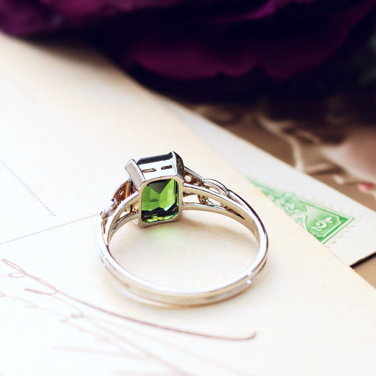 Vintage Green Tourmaline & Diamond Ring