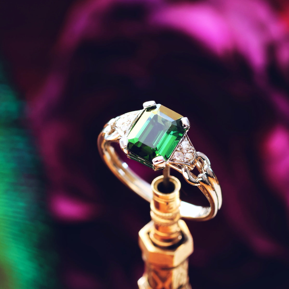 Vintage Green Tourmaline & Diamond Ring