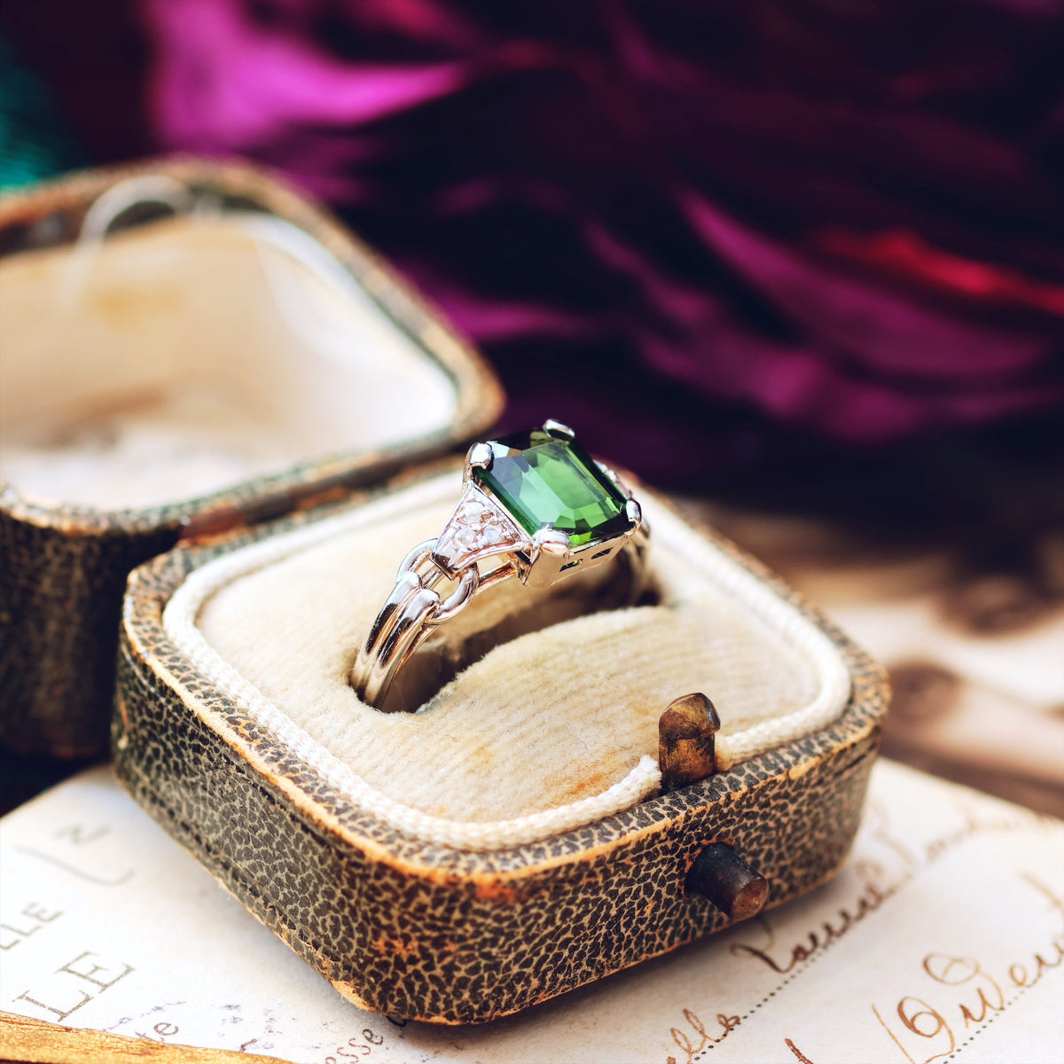 Vintage Green Tourmaline & Diamond Ring