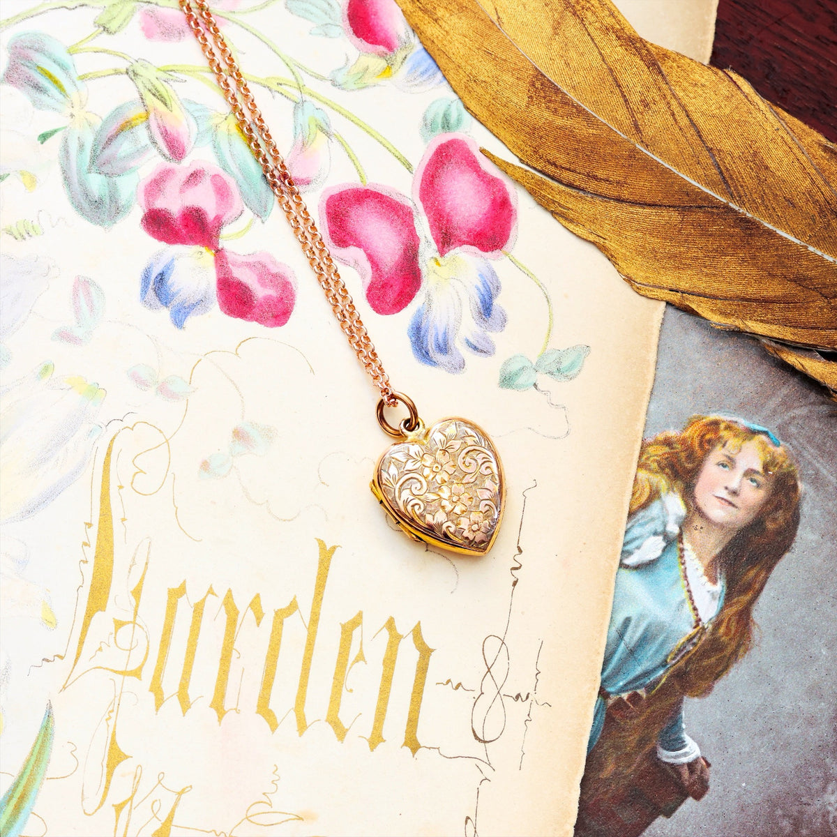 Antique 'Roses for Love' Heart Shaped Locket