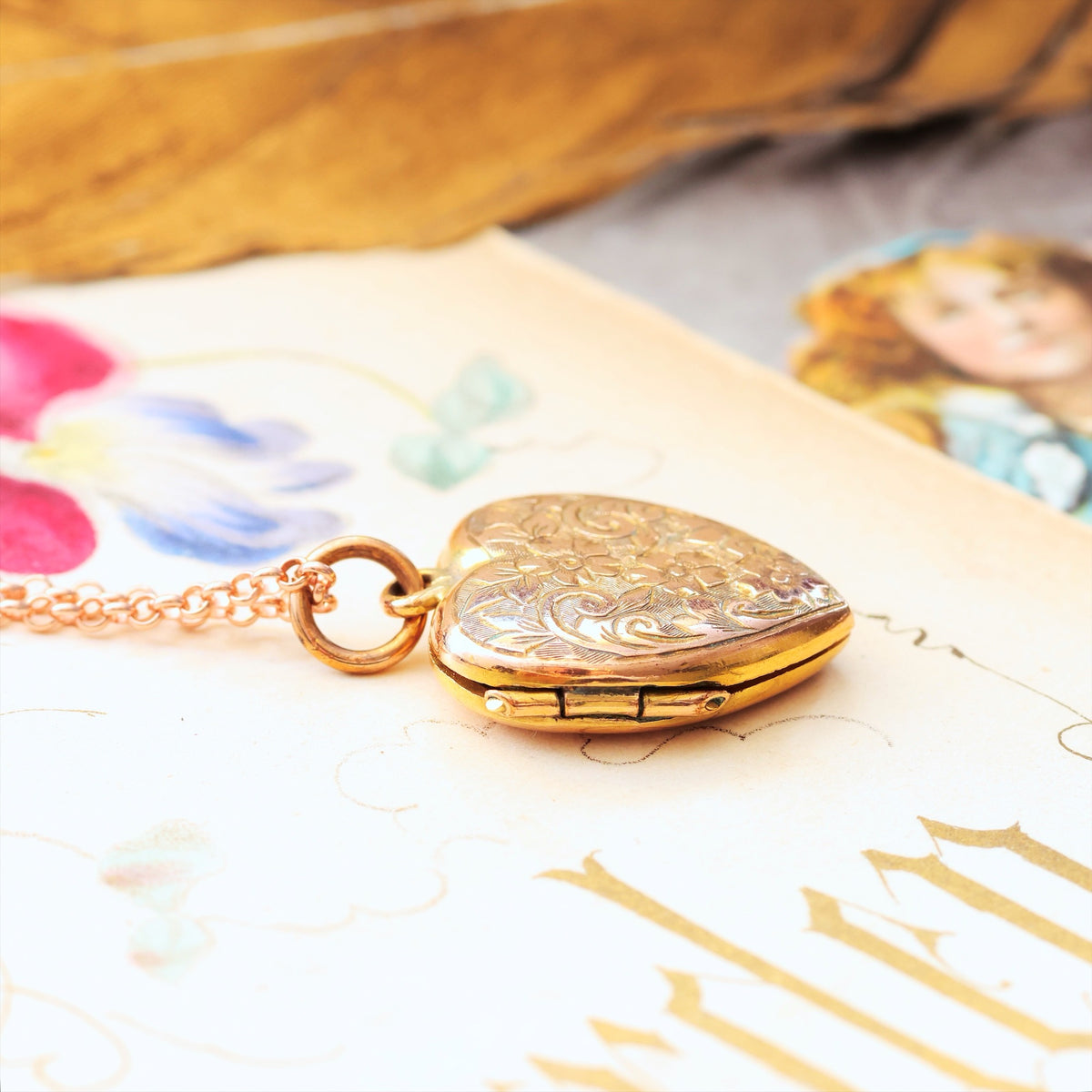 Antique 'Roses for Love' Heart Shaped Locket