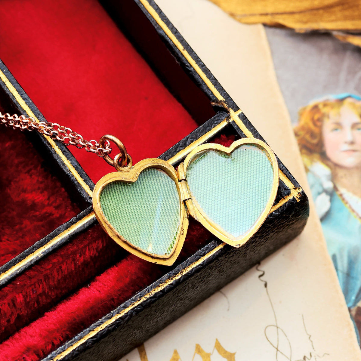 Antique 'Roses for Love' Heart Shaped Locket