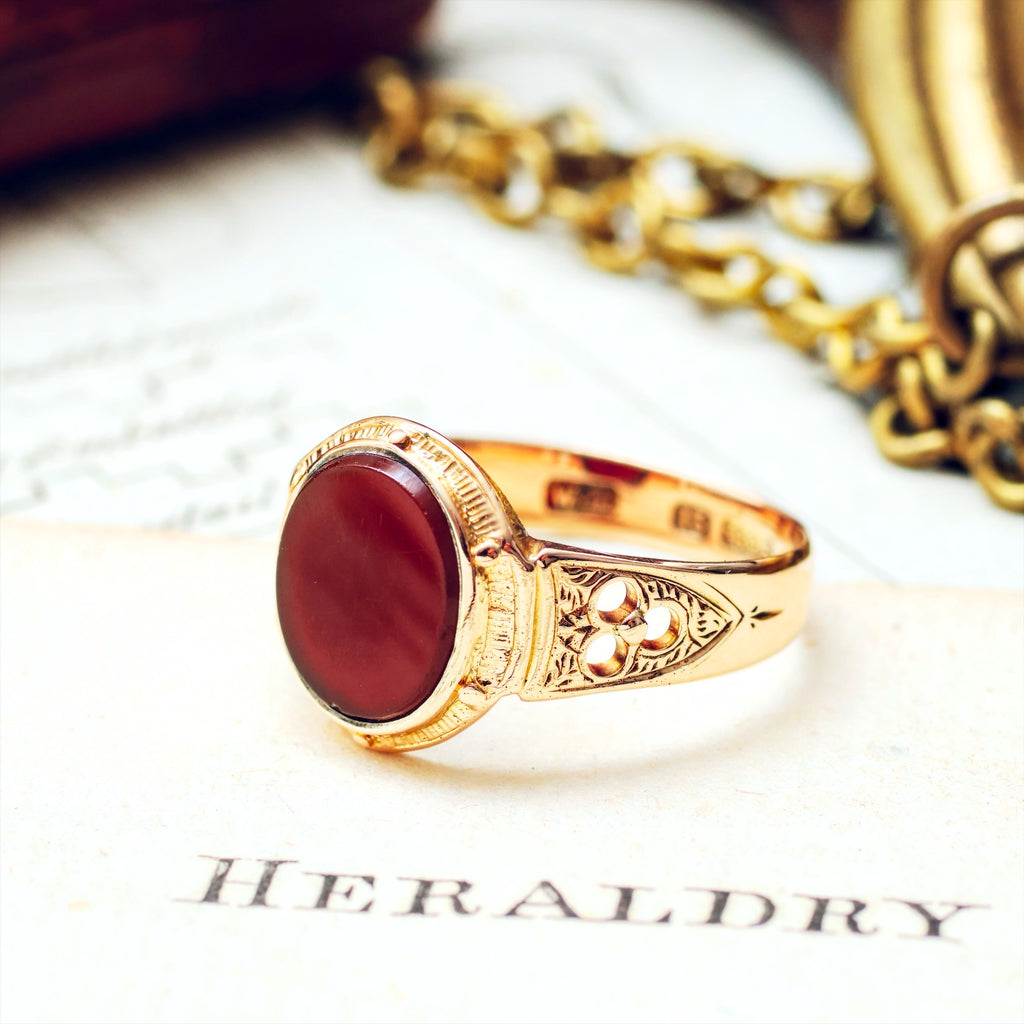 Handsome Date 1876 Gothic Revival Carnelian Signet Ring – Fetheray