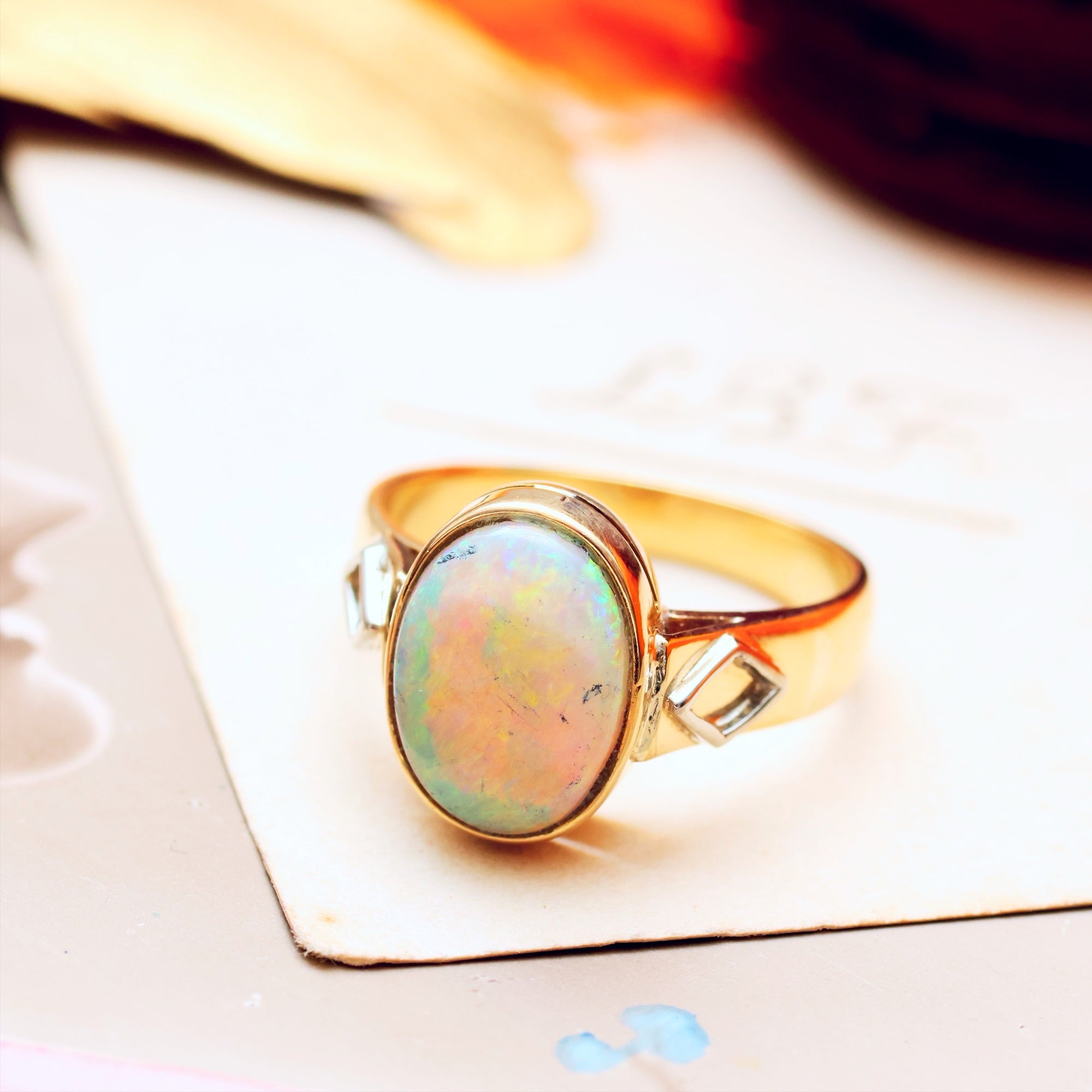 Stylish Vintage Crystal Opal Cabochon Ring – Fetheray