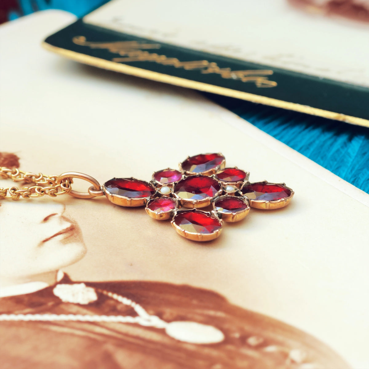 Fiery Antique Georgian Revival Foiled Garnet Pendant