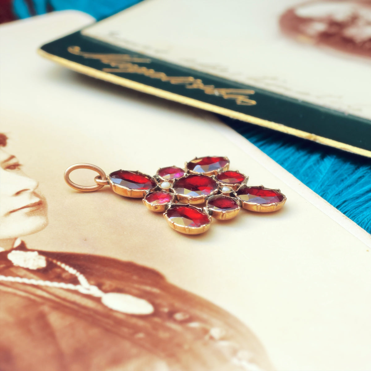 Fiery Antique Georgian Revival Foiled Garnet Pendant