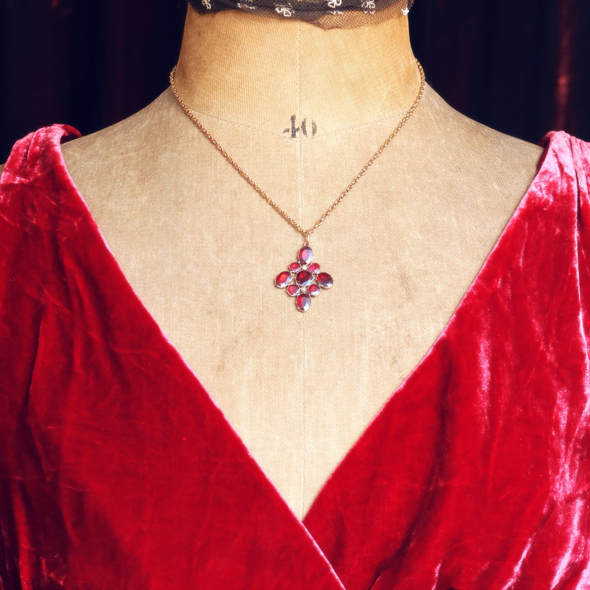 Fiery Antique Georgian Revival Foiled Garnet Pendant