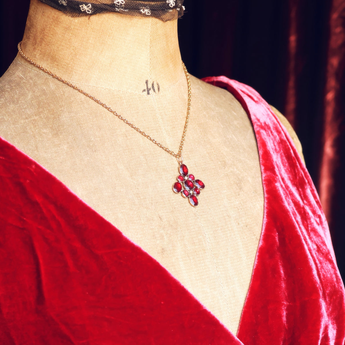 Fiery Antique Georgian Revival Foiled Garnet Pendant