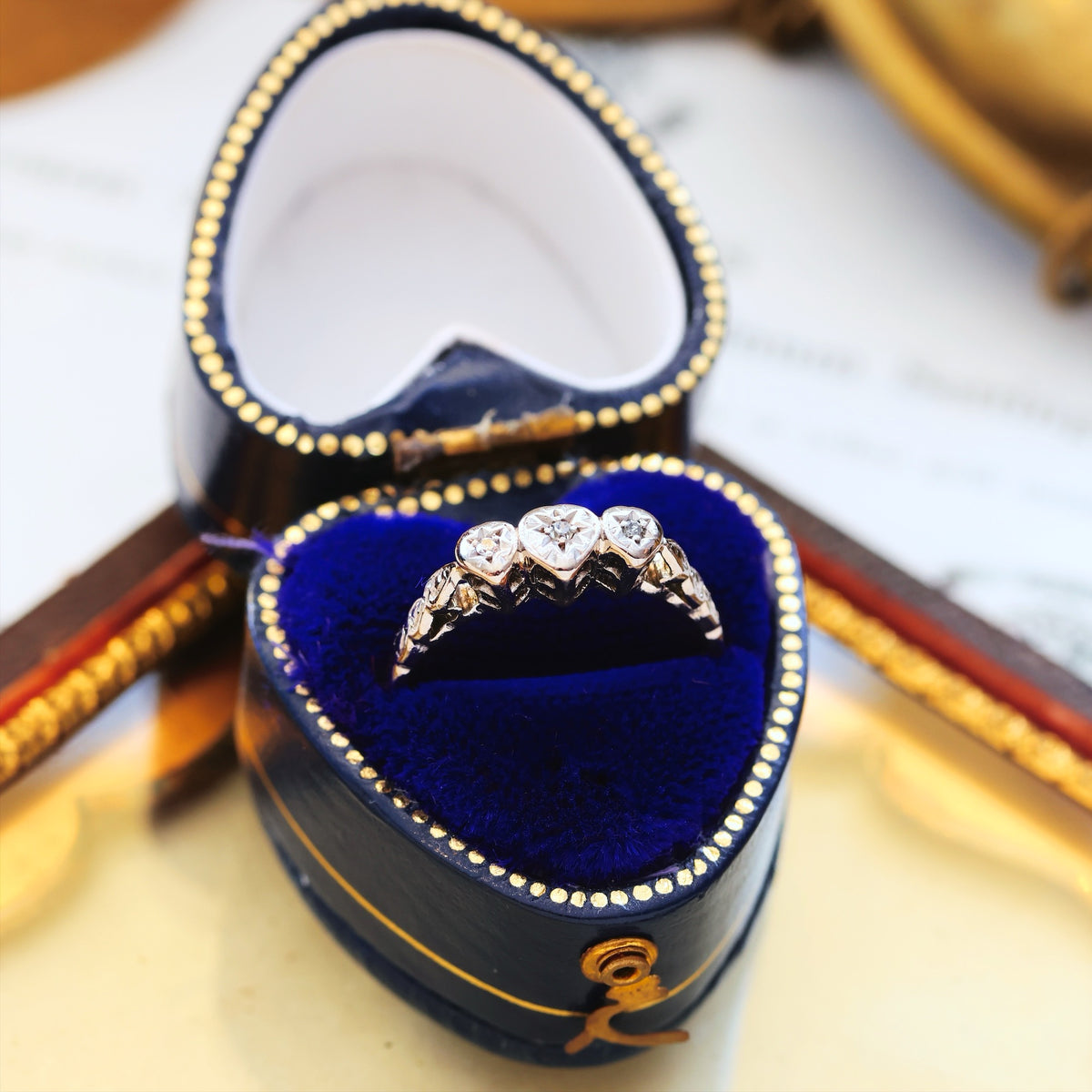 Lovesome Vintage Hearts Diamond Trilogy Engagement Ring