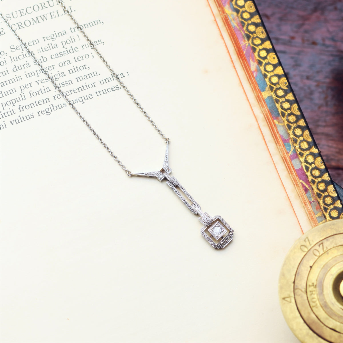 Vintage Continental Art Deco Moderne Diamond Necklace