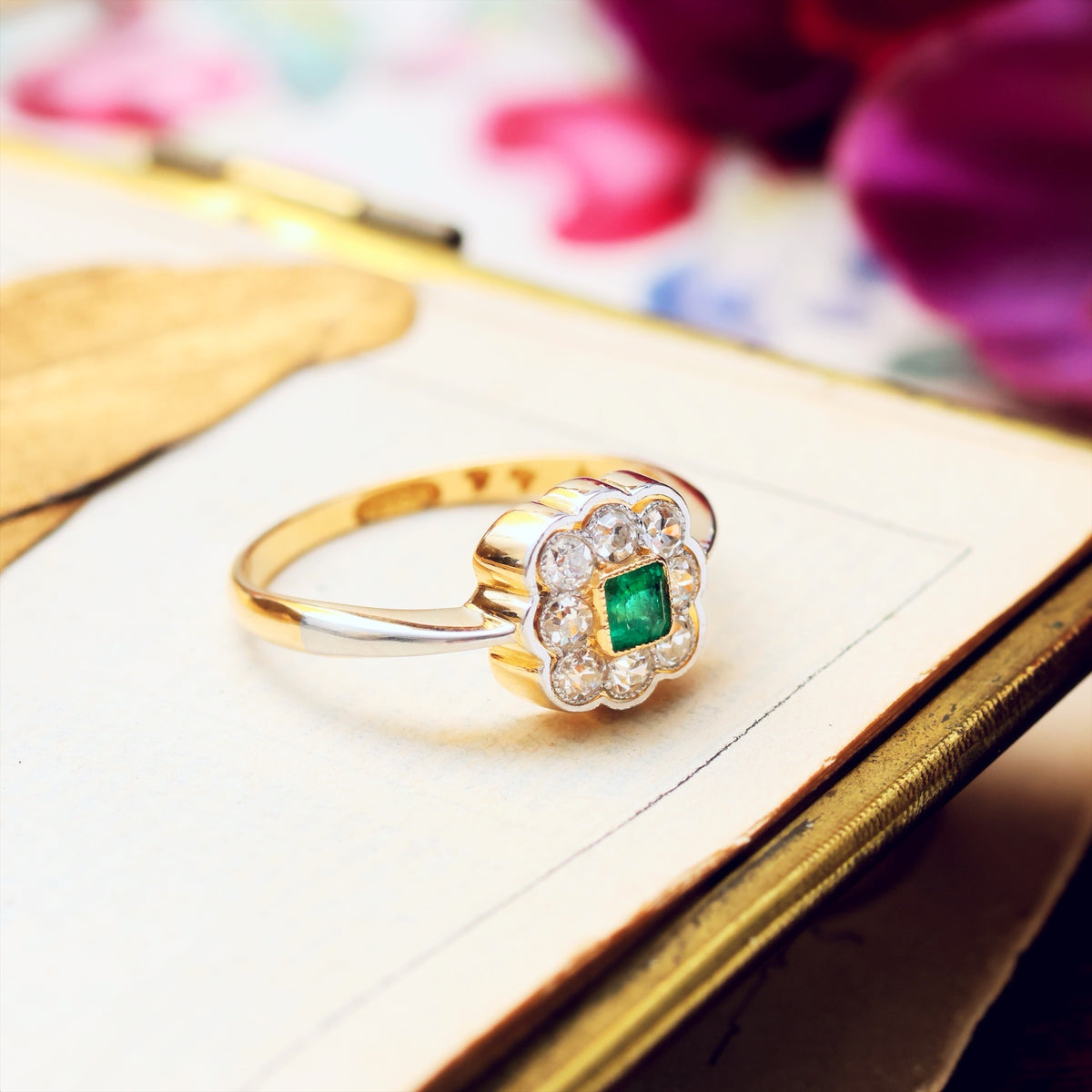 Vintage Perfection! Emerald & Diamond Engagement Ring