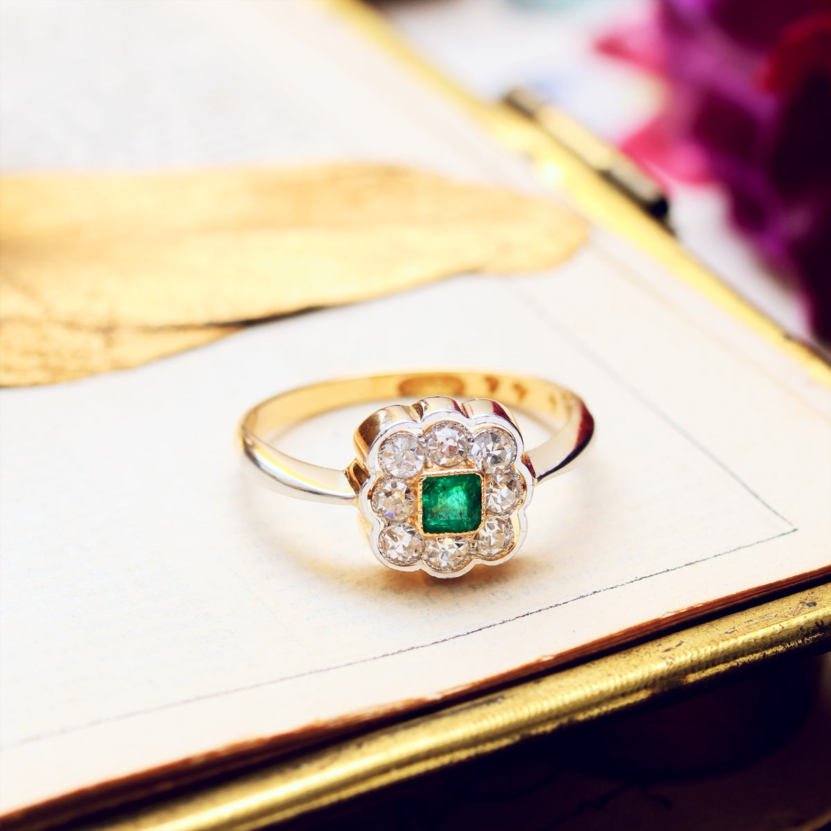 Vintage Emerald & Diamond Engagement Ring