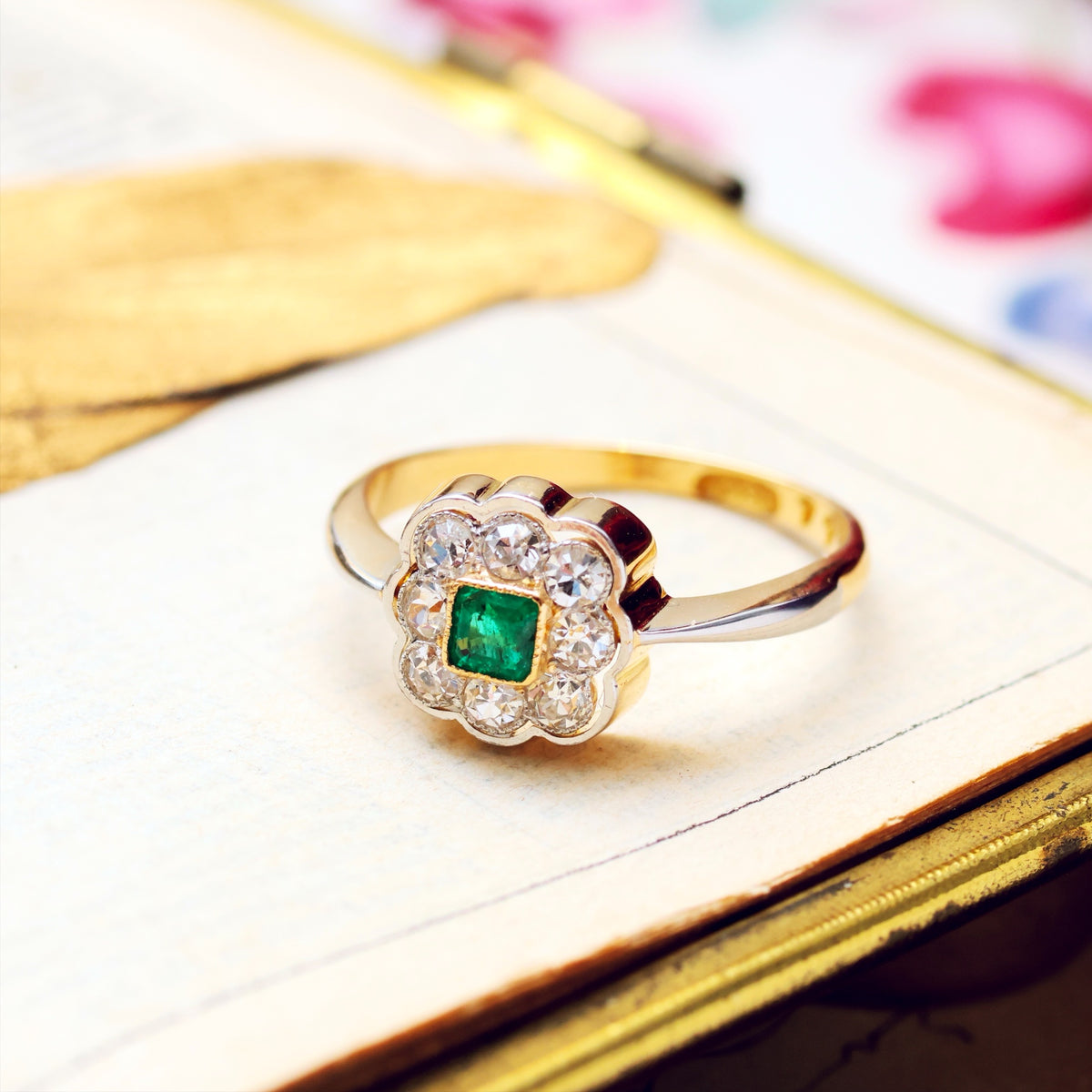 Vintage Perfection! Emerald & Diamond Engagement Ring