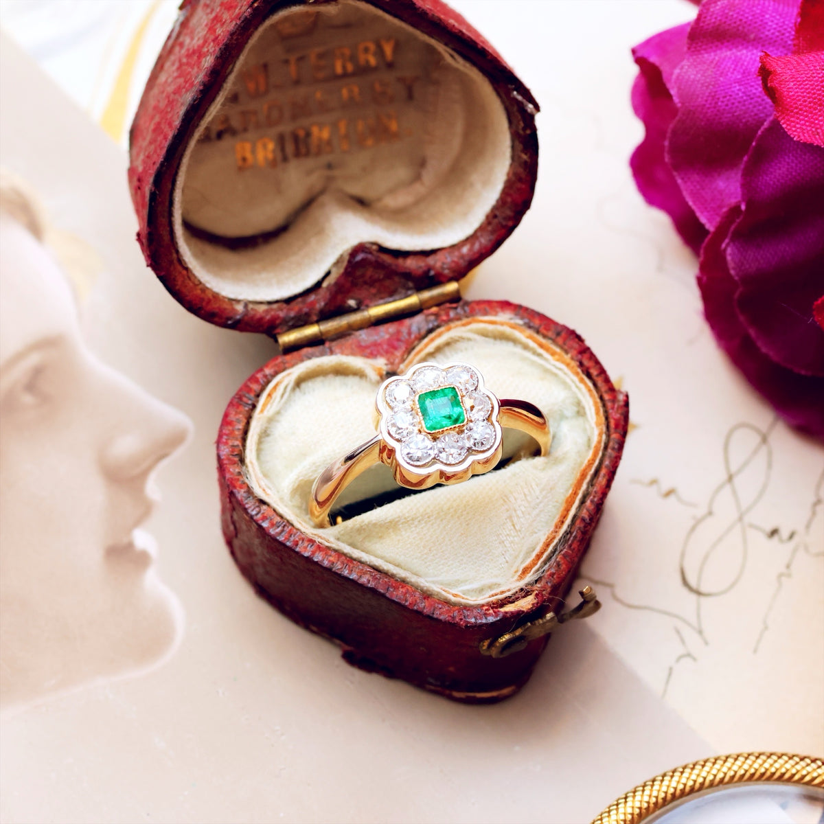 Vintage Perfection! Emerald & Diamond Engagement Ring