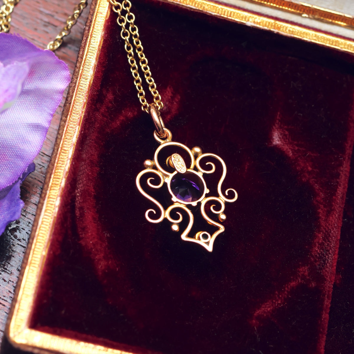Vintage Amethyst & Seed Pearl Gold Pendant