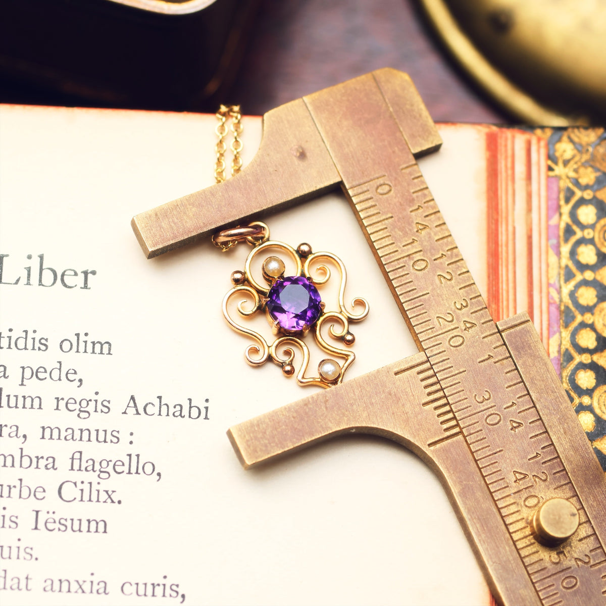 Vintage Amethyst & Seed Pearl Gold Pendant