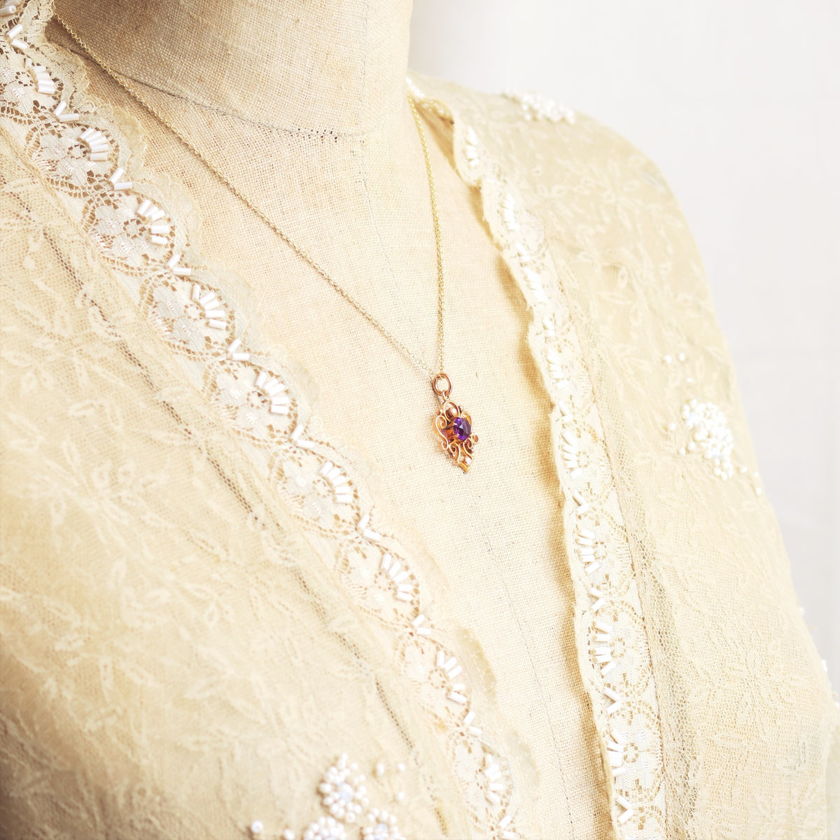 Vintage Amethyst & Seed Pearl Gold Pendant