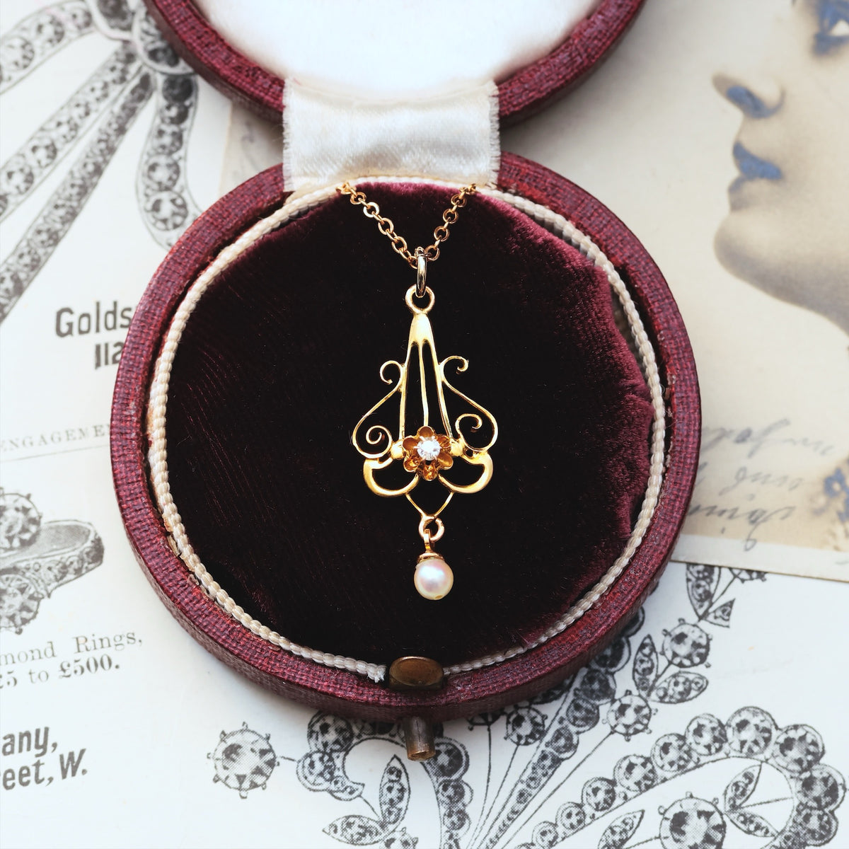 Matching Antique Diamond & Pearl Pendant & Earrings