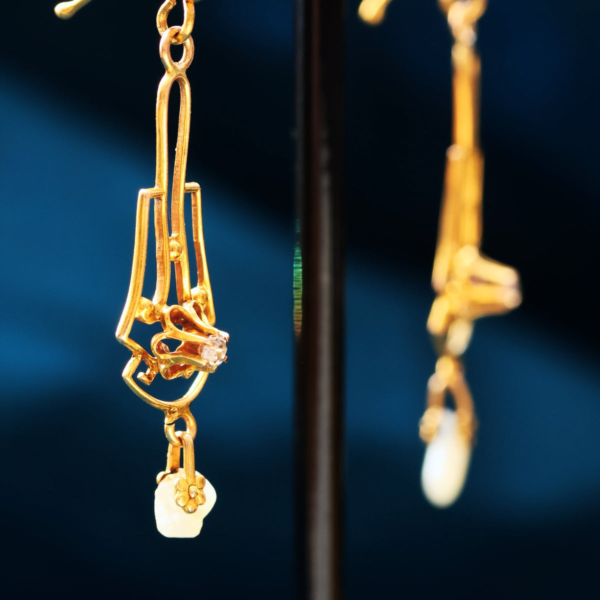 Matching Antique Diamond & Pearl Pendant & Earrings
