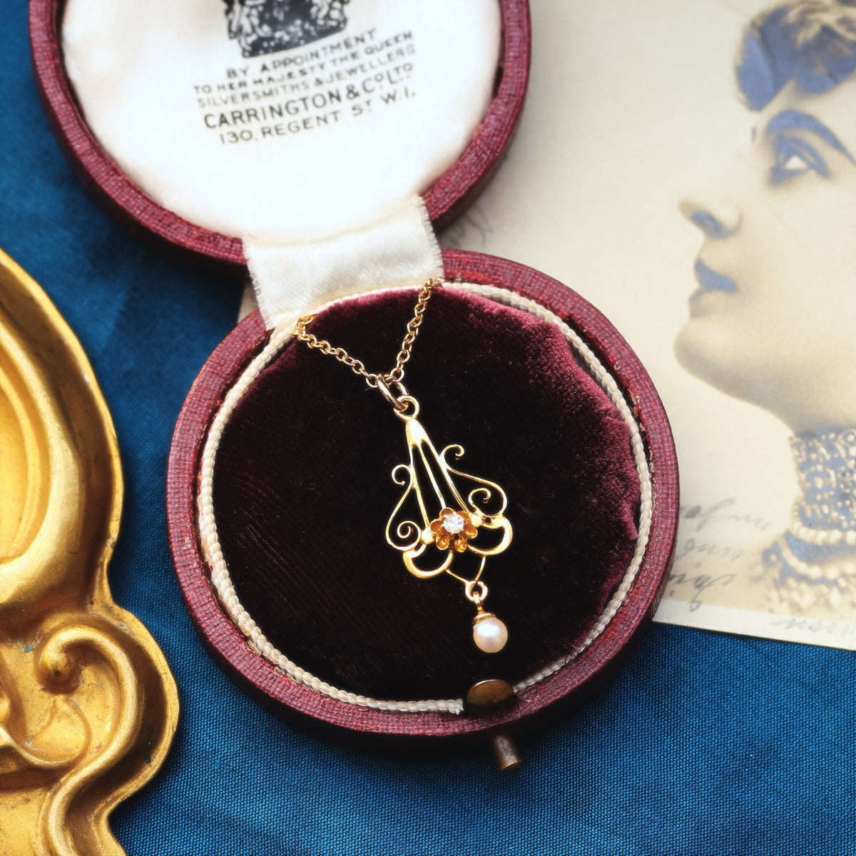 Matching Antique Diamond & Pearl Pendant & Earrings
