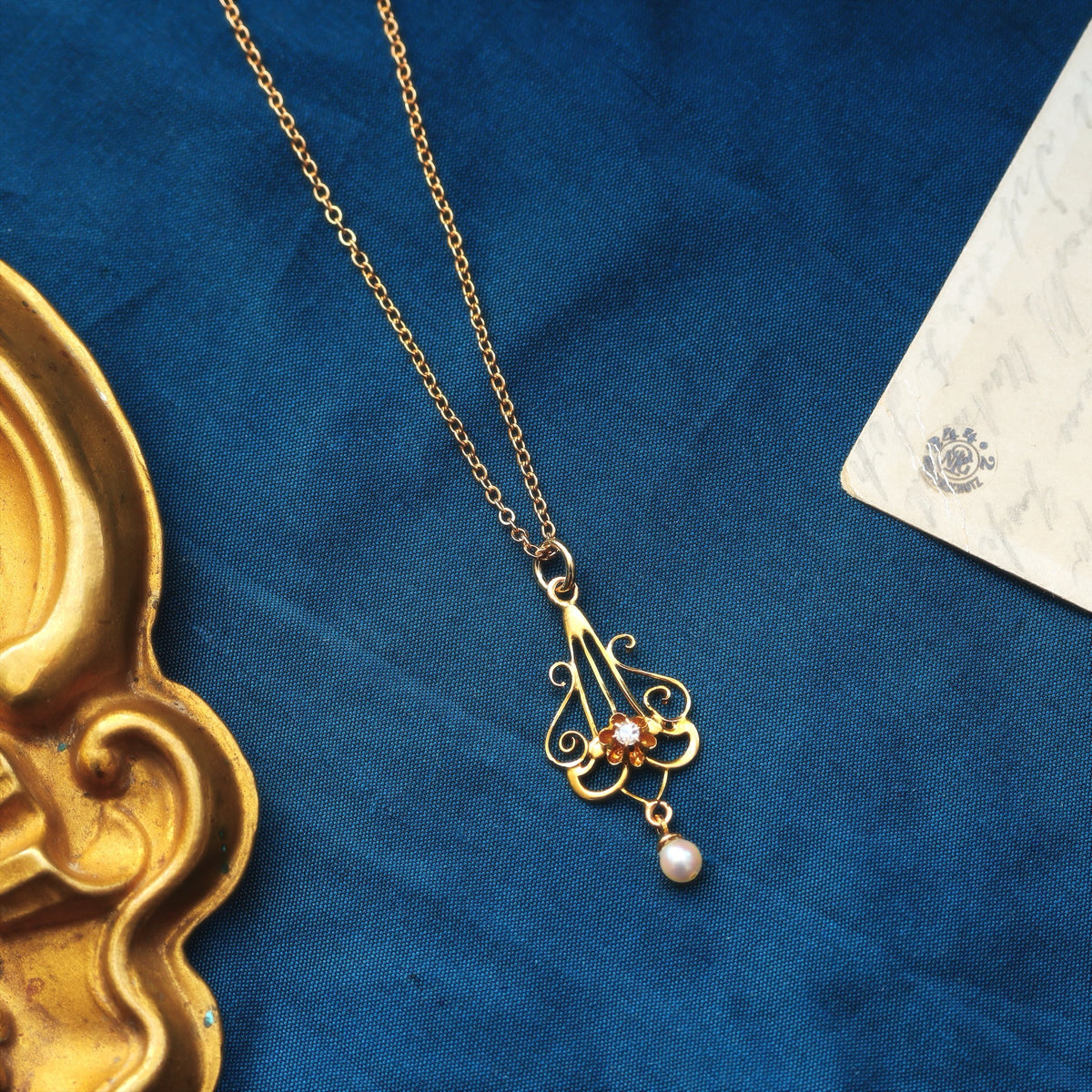 Matching Antique Diamond & Pearl Pendant & Earrings