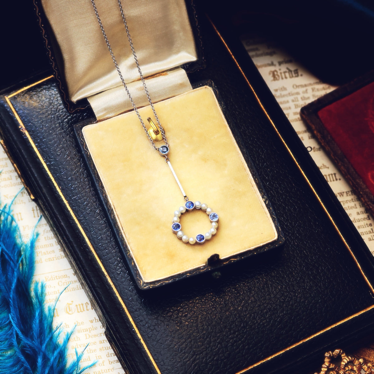 Fine Lovely Edwardian Sapphire & Bouton Pearl Pendant