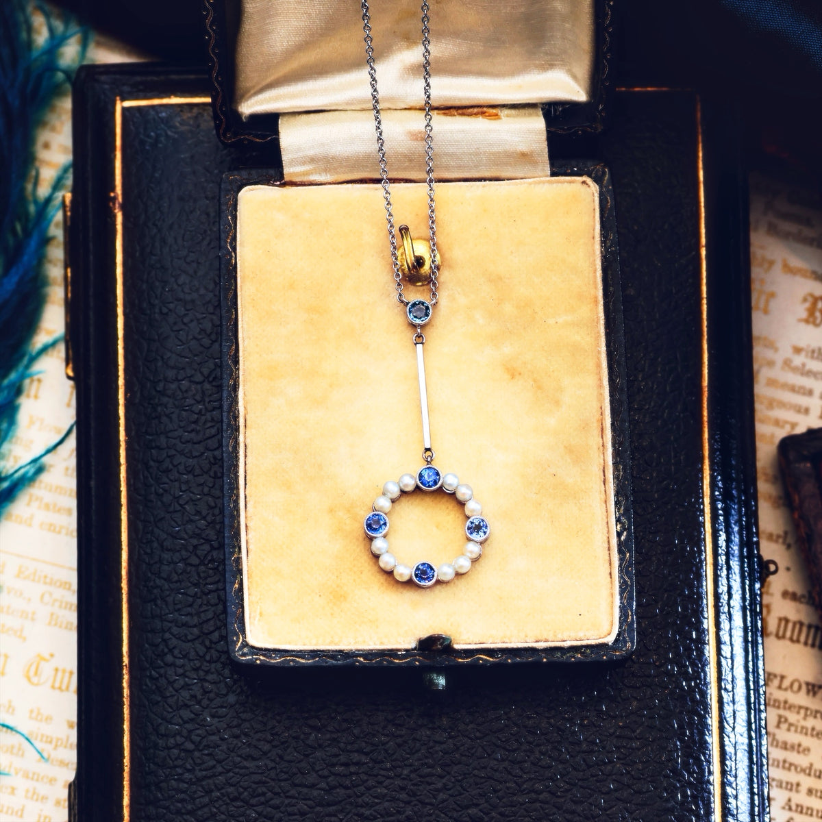 Fine Lovely Edwardian Sapphire & Bouton Pearl Pendant