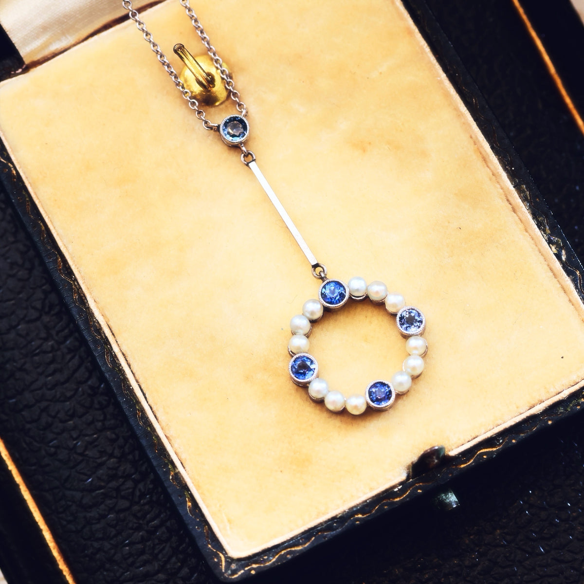 Fine Lovely Edwardian Sapphire & Bouton Pearl Pendant