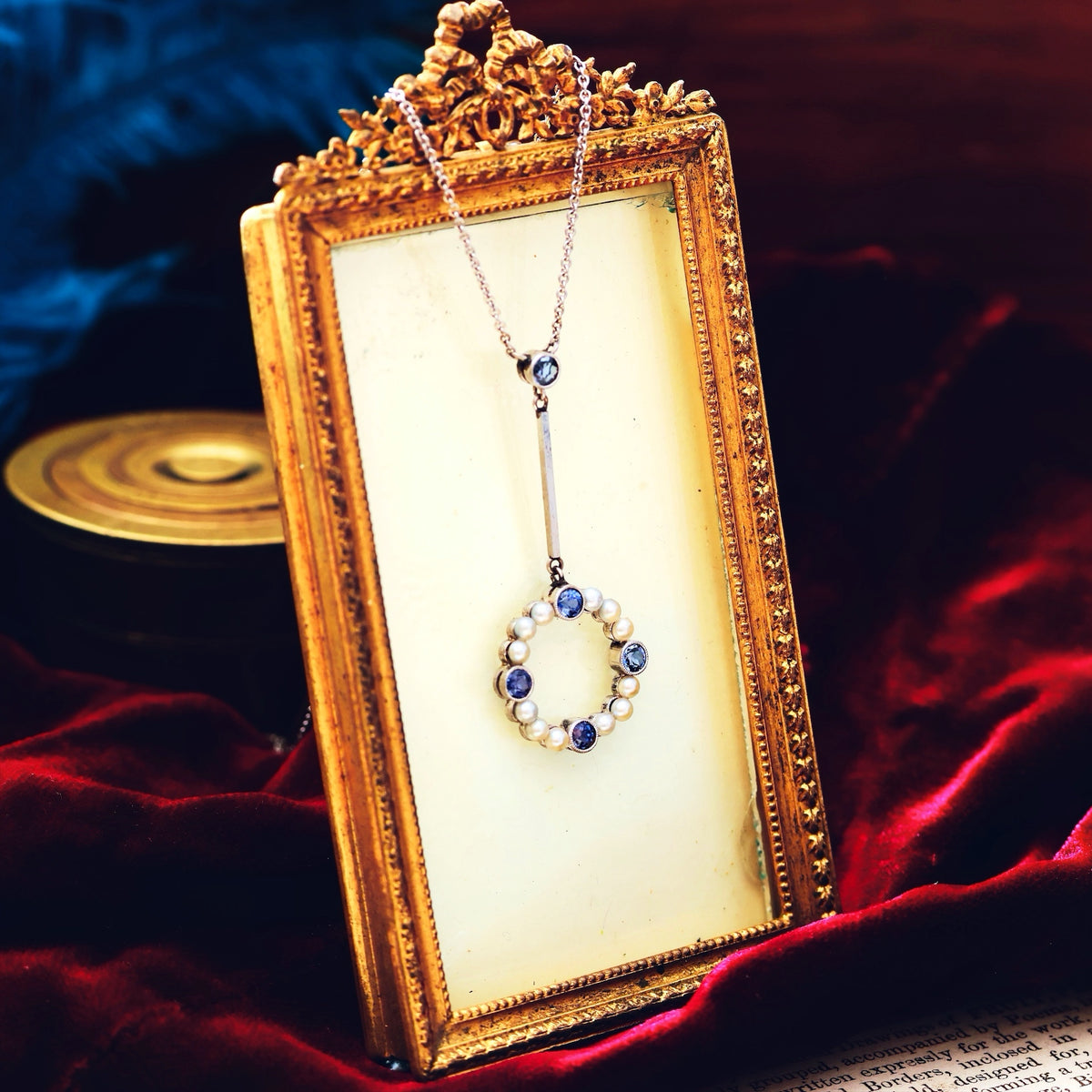 Fine Lovely Edwardian Sapphire & Bouton Pearl Pendant