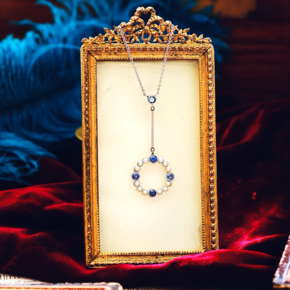Fine Lovely Edwardian Sapphire & Bouton Pearl Pendant