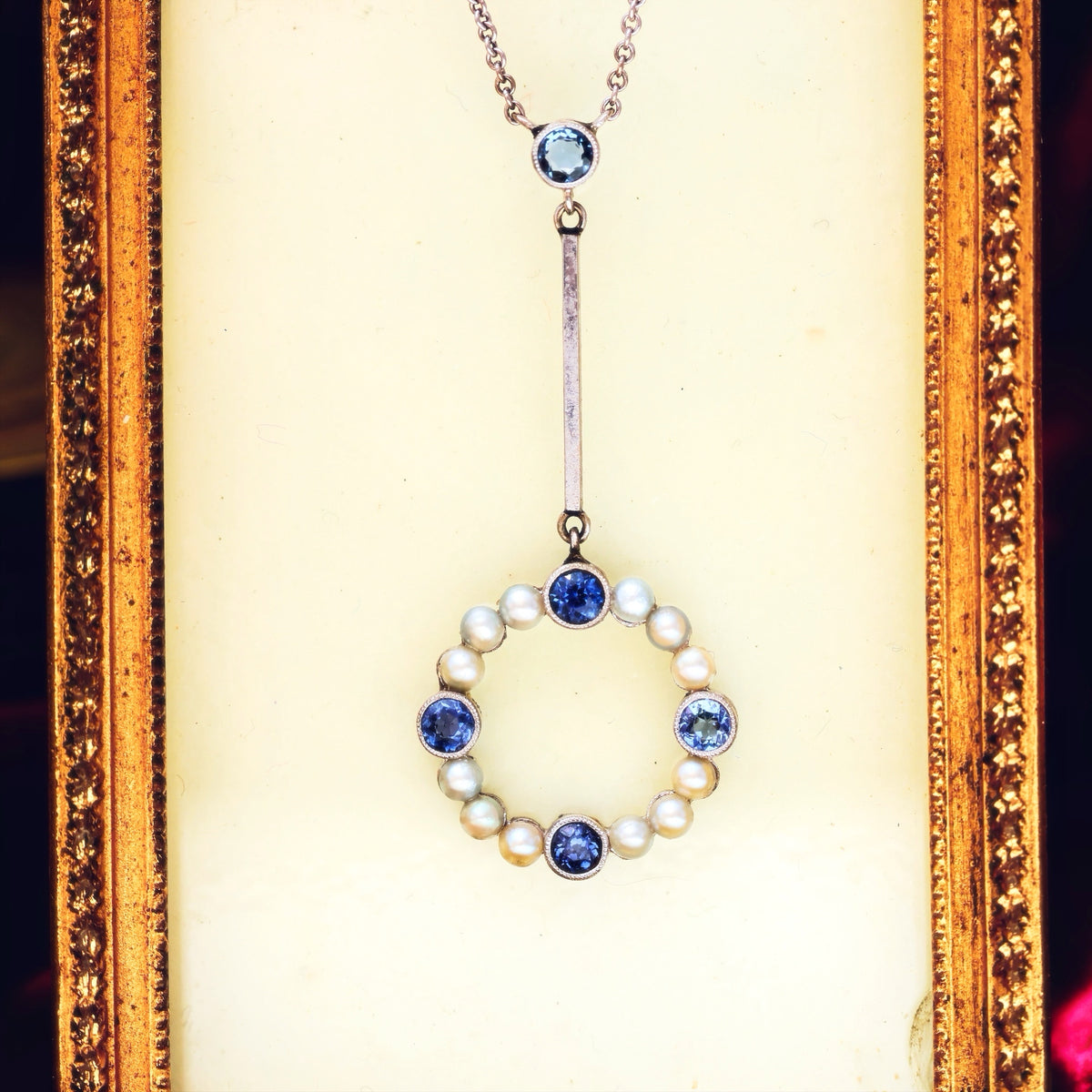 Edwardian Sapphire & Bouton Pearl Pendant