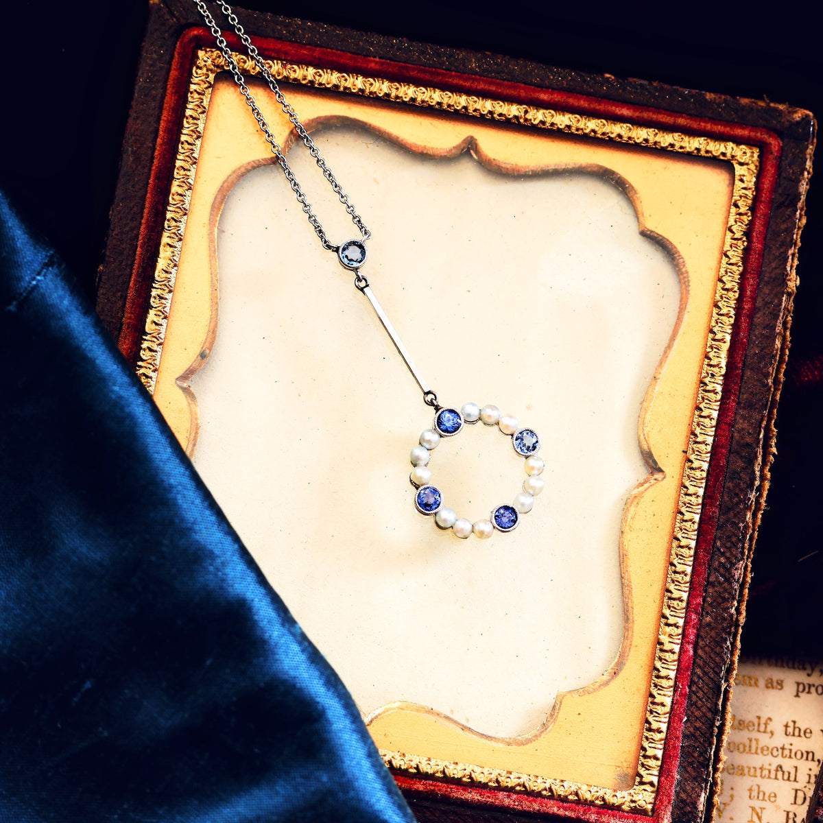 Fine Lovely Edwardian Sapphire & Bouton Pearl Pendant