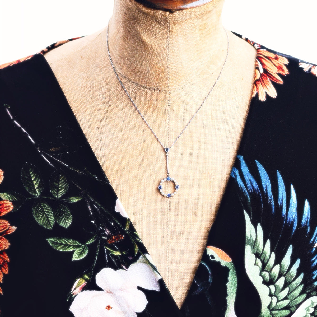 Fine Lovely Edwardian Sapphire & Bouton Pearl Pendant