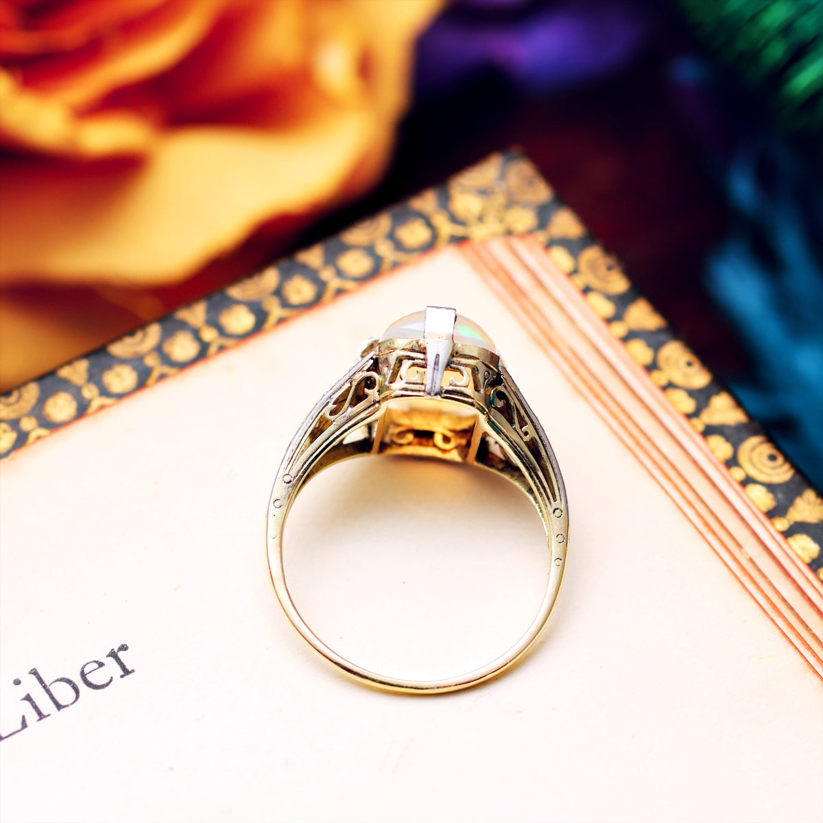 Flirtatious Vintage Art Deco Style Opal Cocktail Ring