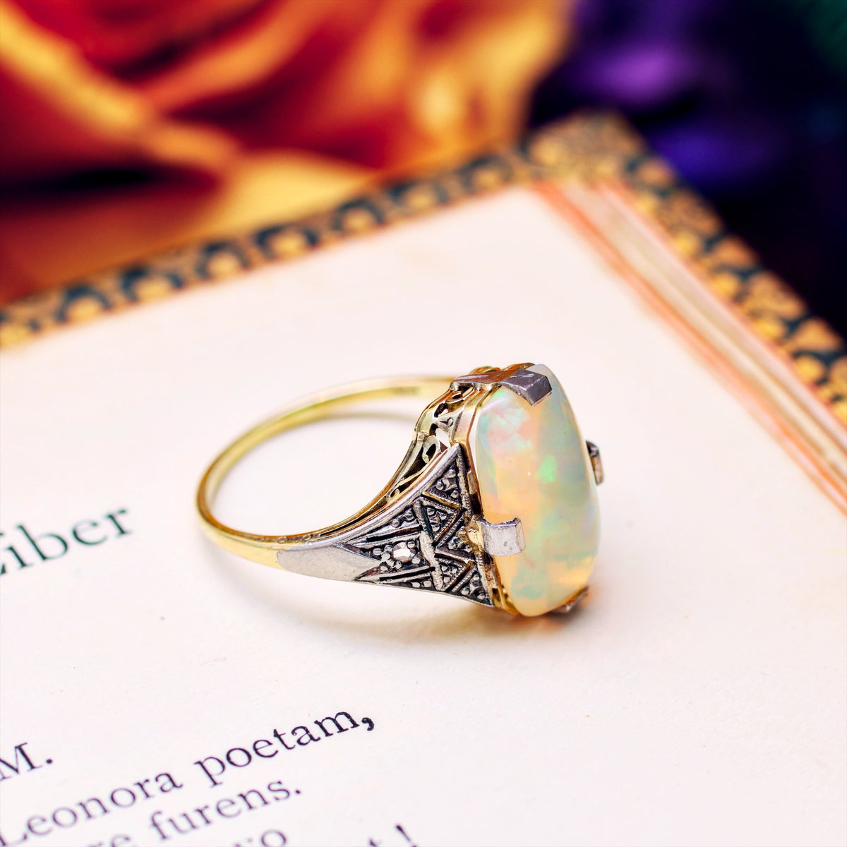 Flirtatious Vintage Art Deco Style Opal Cocktail Ring