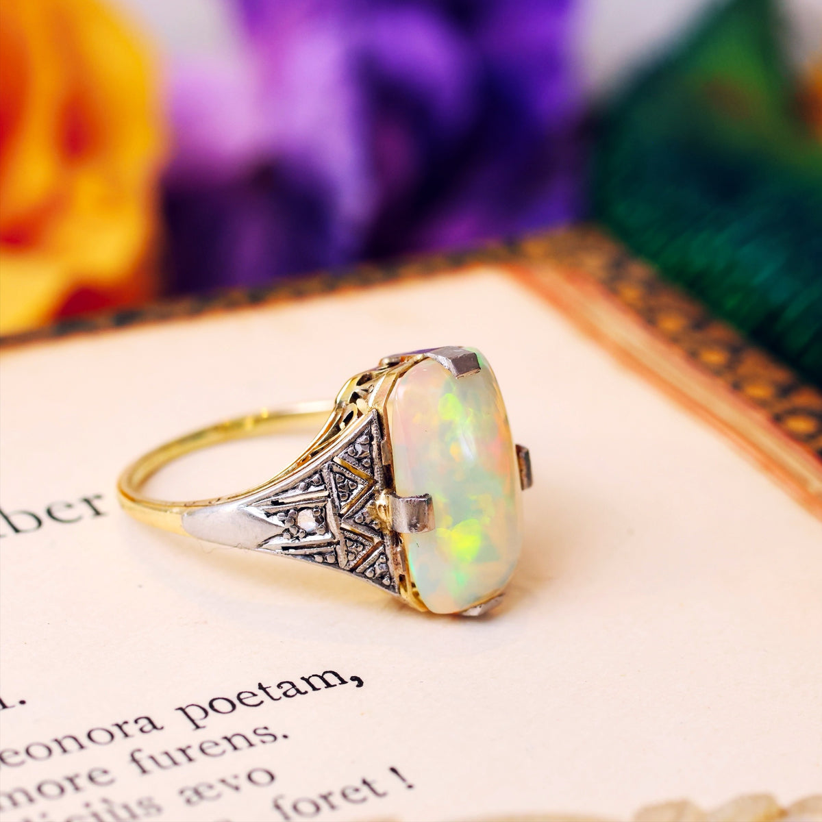 Flirtatious Vintage Art Deco Style Opal Cocktail Ring