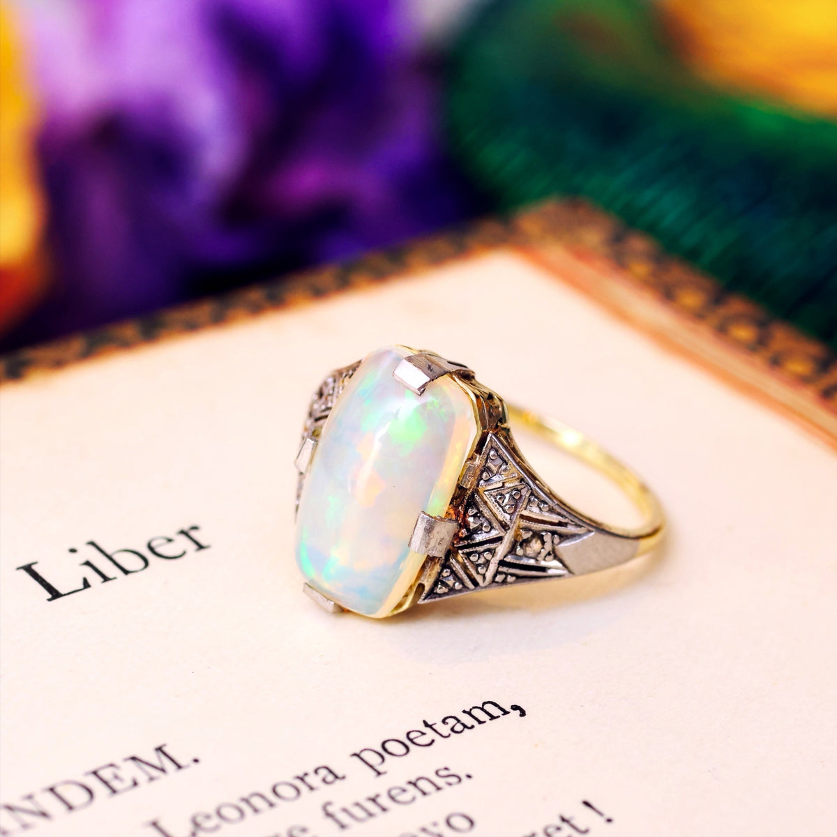 Flirtatious Vintage Art Deco Style Opal Cocktail Ring