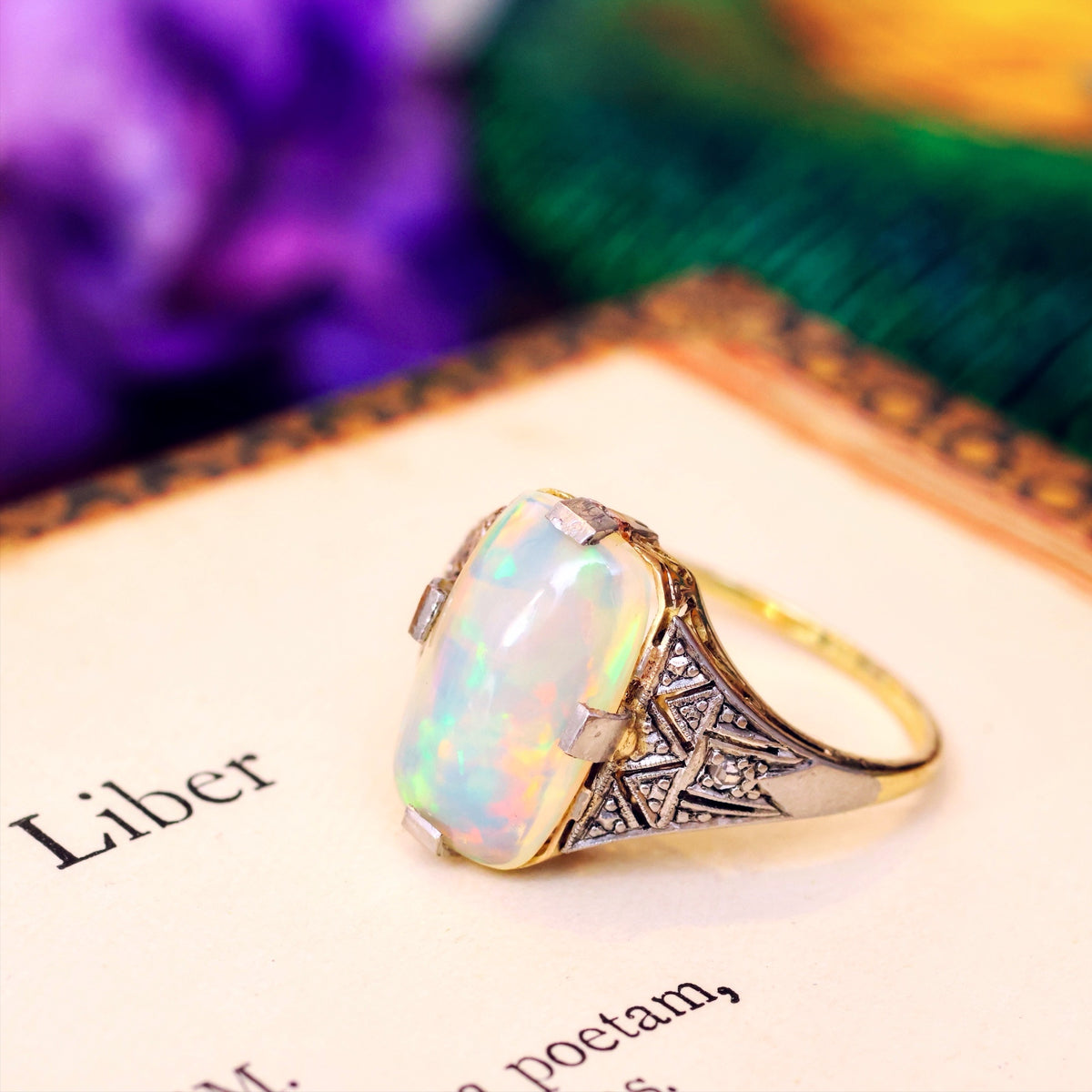 Flirtatious Vintage Art Deco Style Opal Cocktail Ring