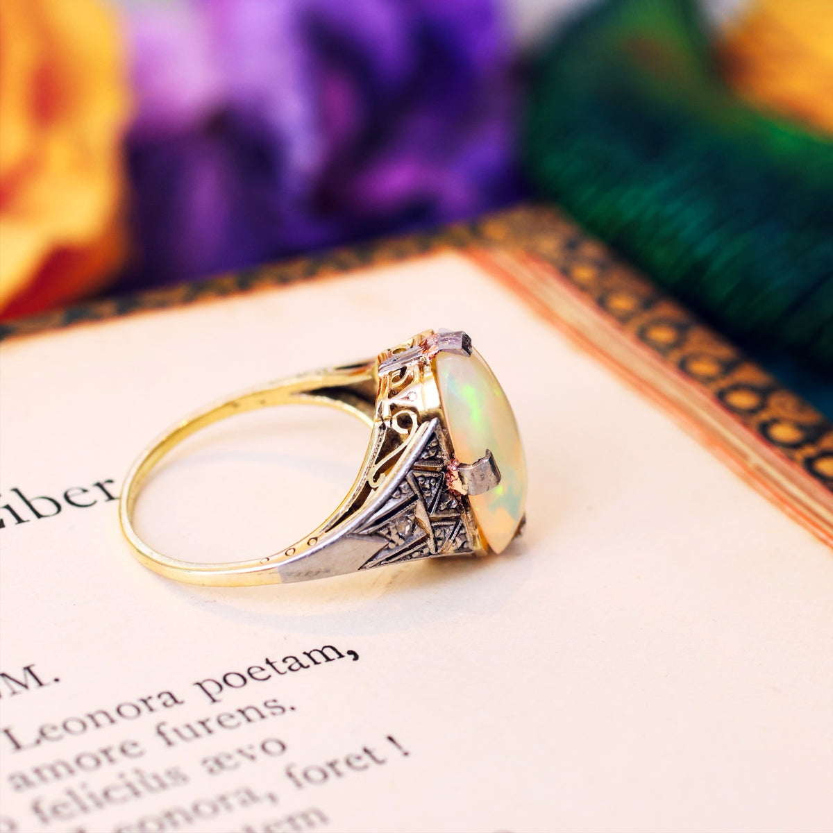 Flirtatious Vintage Art Deco Style Opal Cocktail Ring