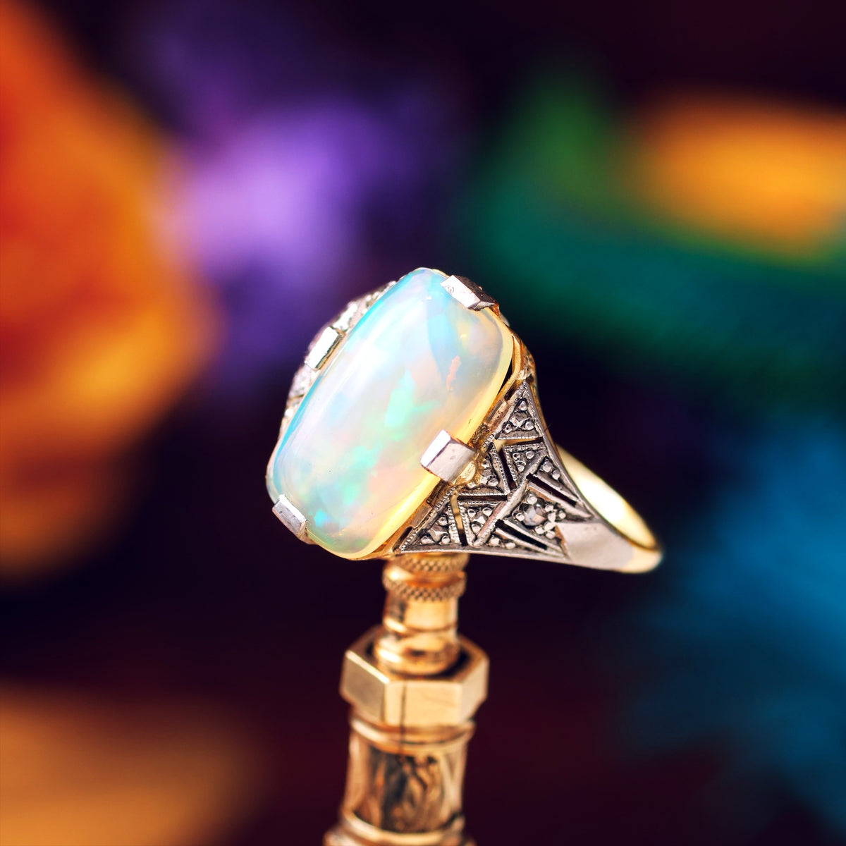 Flirtatious Vintage Art Deco Style Opal Cocktail Ring