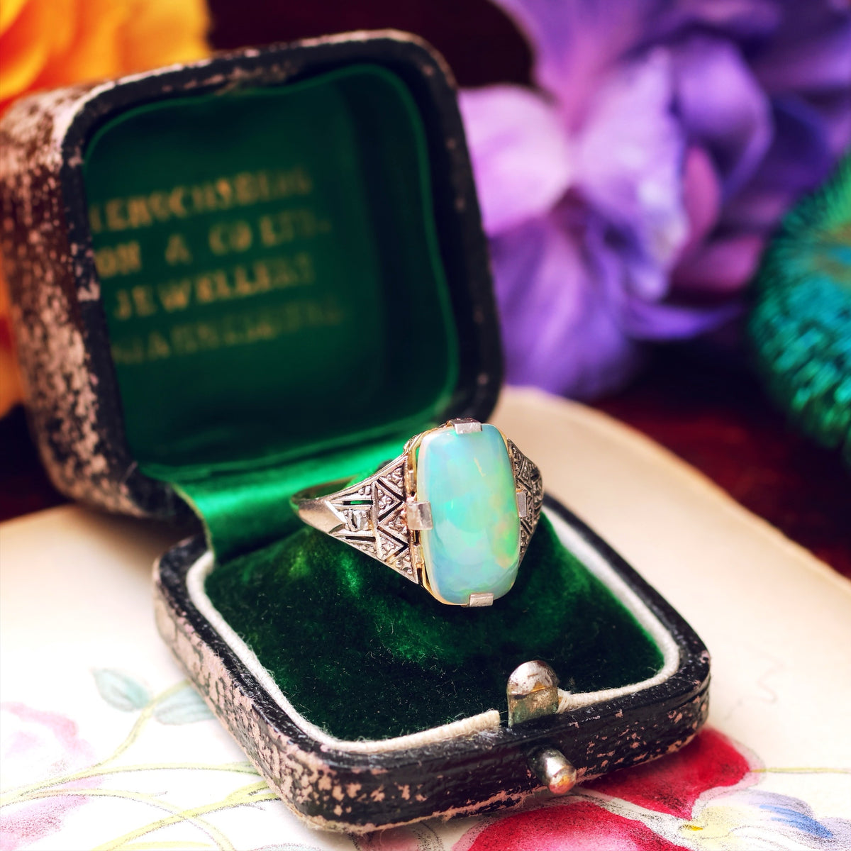 Flirtatious Vintage Art Deco Style Opal Cocktail Ring