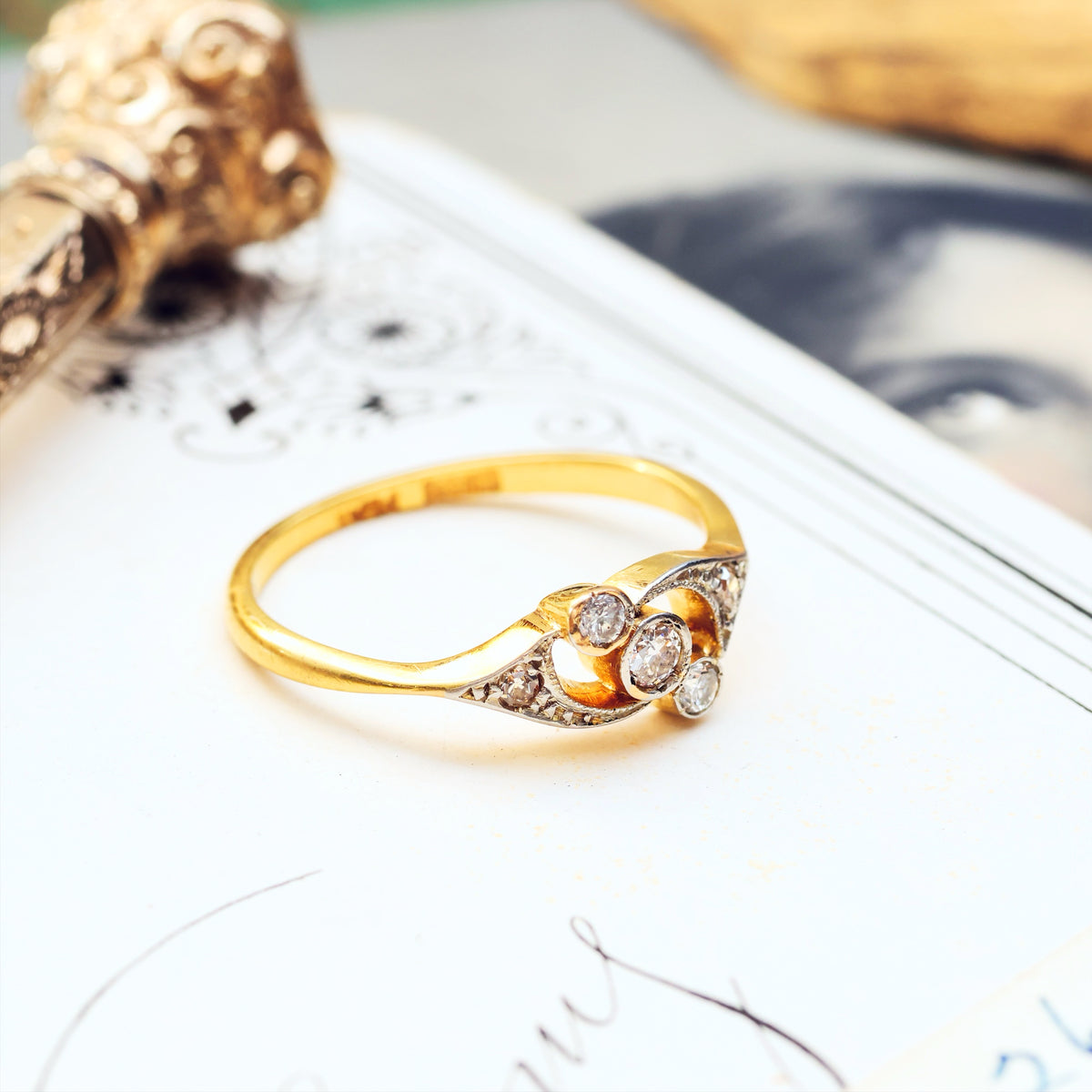 Antique 1920's Art Nouveau Diamond Crossover Ring