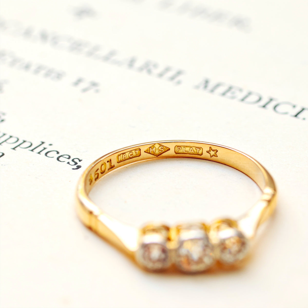 Vintage 1920's Diamond Trilogy Engagement Ring