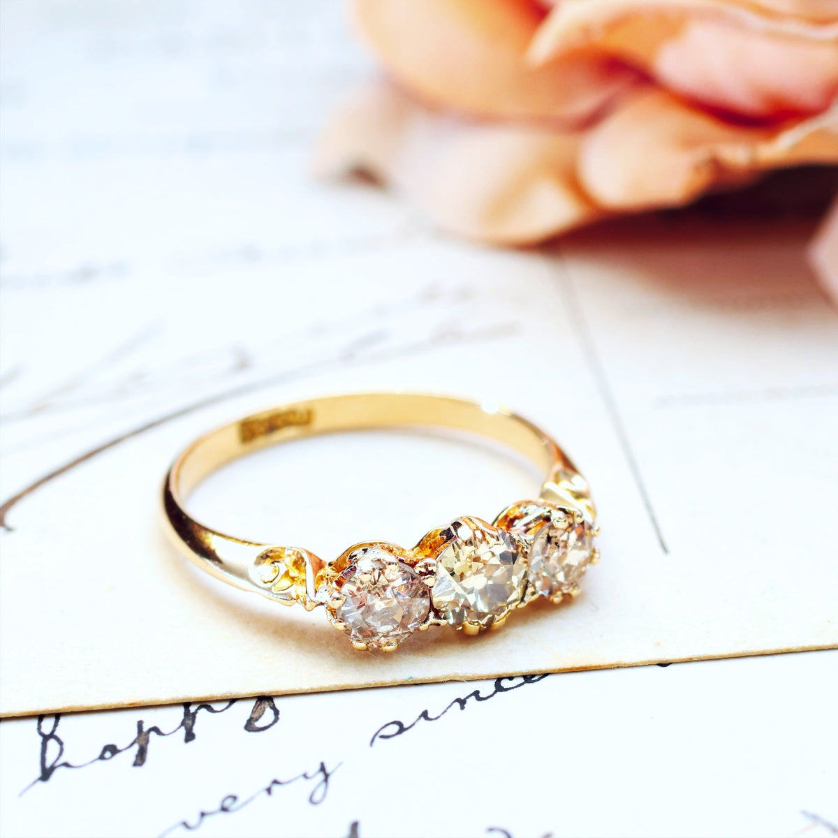 Magical Firelight! Antique Diamond Trilogy Engagement Ring
