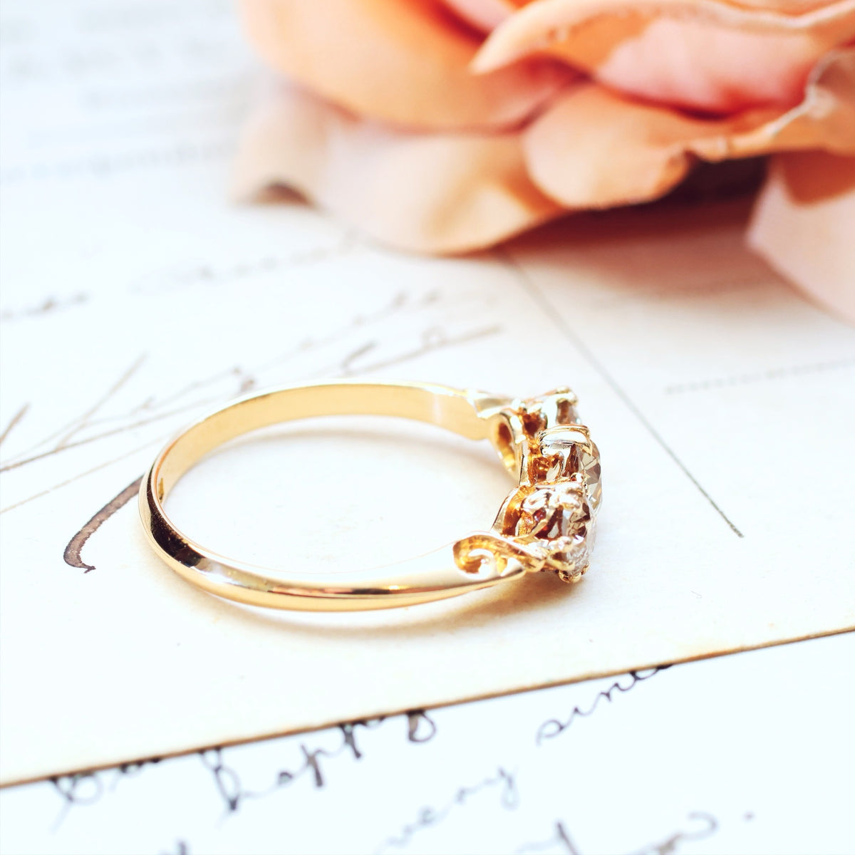 Magical Firelight! Antique Diamond Trilogy Engagement Ring