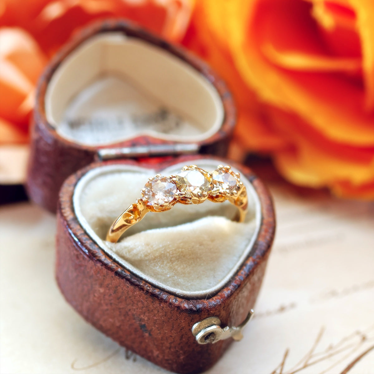 Magical Firelight! Antique Diamond Trilogy Engagement Ring