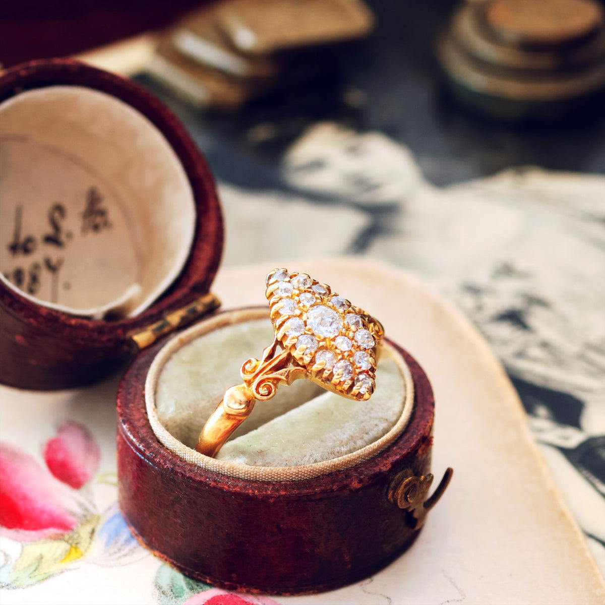 Date 1897 Hand cut Diamond Marquise Cluster Ring