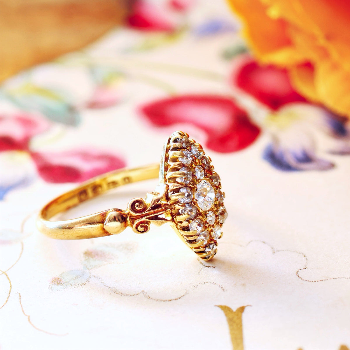 Date 1897 Hand cut Diamond Marquise Cluster Ring